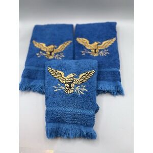 Vintage American Eagle embroidered Hand Towels Patriotic Theme Lot Of 3